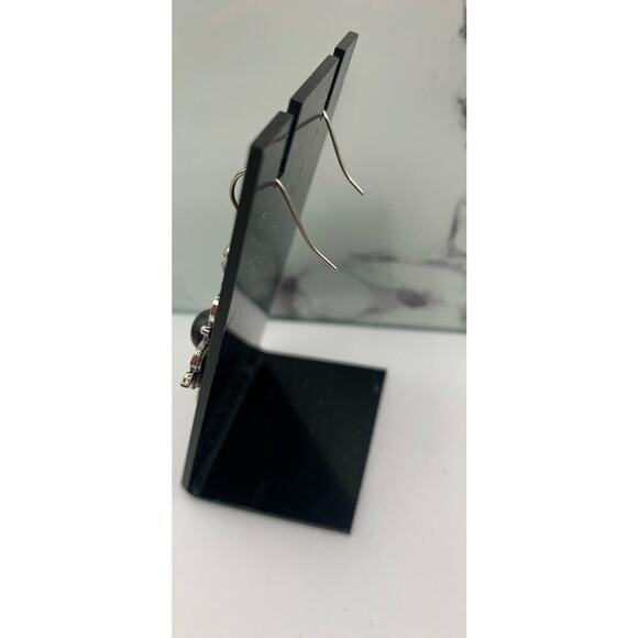 NWT Black Stone & Silver Tone Cross Pierced Earrings Boho Whimsygoth Southwest - Picture 3 of 4